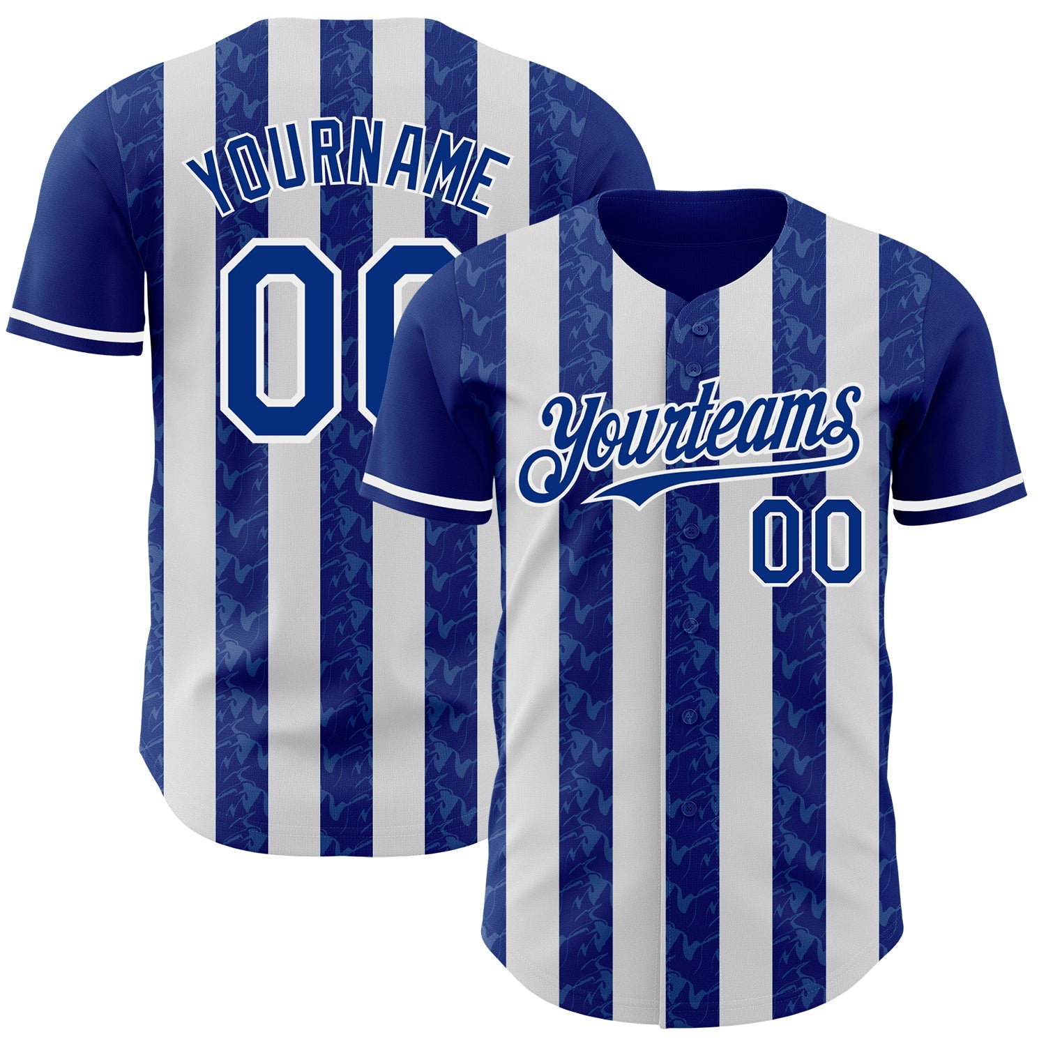 Custom Royal-White Classic Vertical Stripe Fluid Liquid Texture Authentic Baseball Jersey - Main View