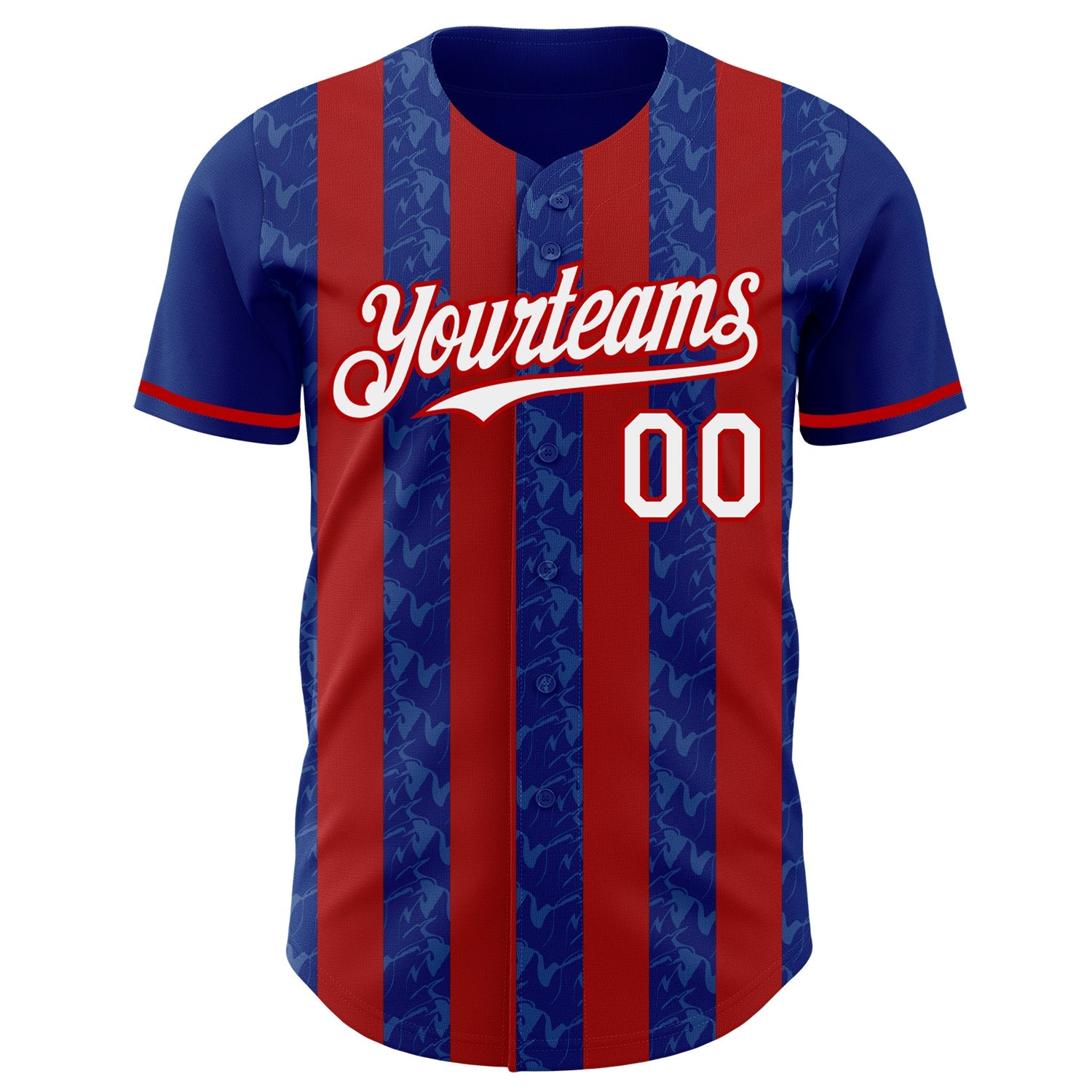 Custom Royal White-Red Classic Vertical Stripe Fluid Liquid Texture Authentic Baseball Jersey view 2