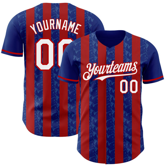 Custom Royal White-Red Classic Vertical Stripe Fluid Liquid Texture Authentic Baseball Jersey - Main View