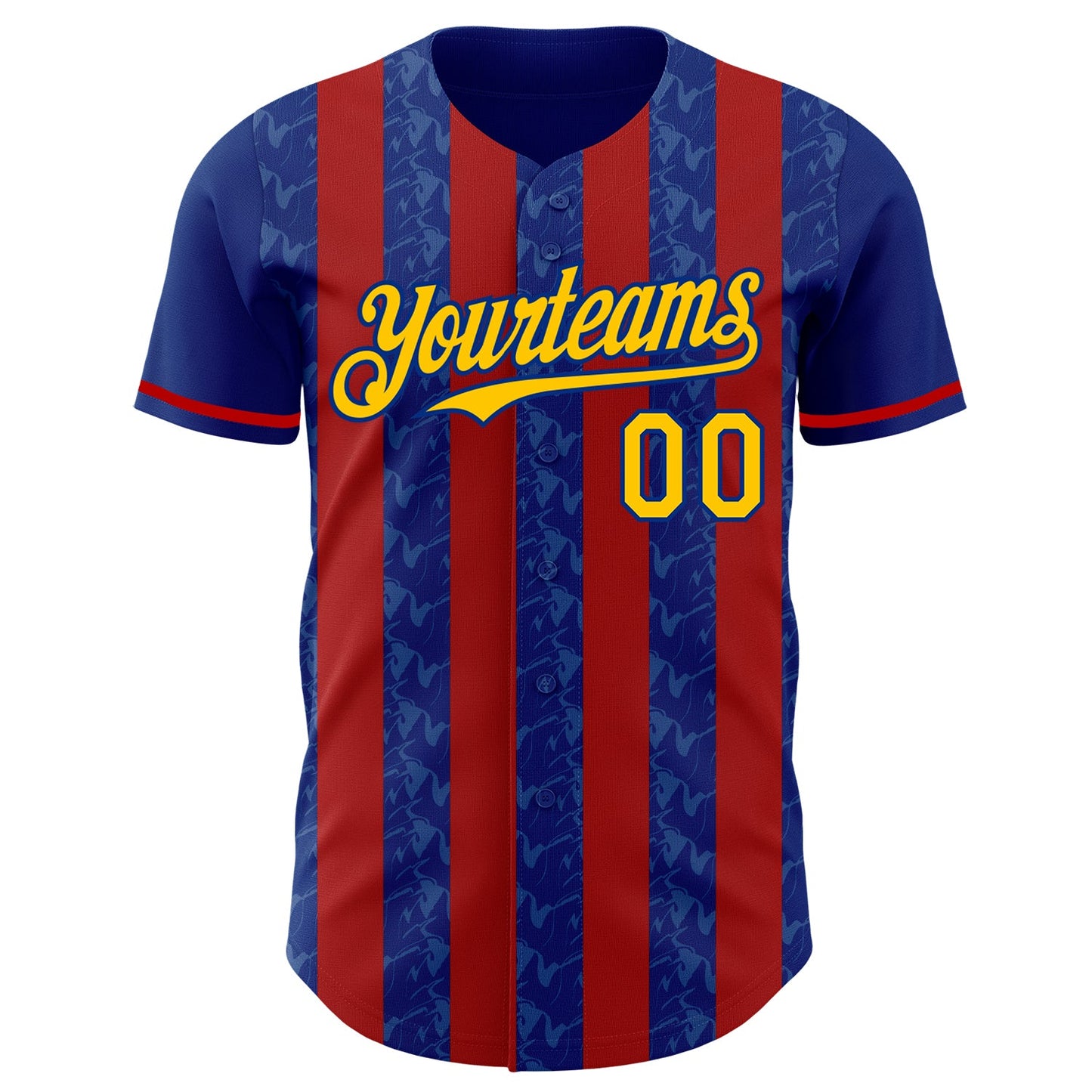 Custom Royal Yellow-Red Classic Vertical Stripe Fluid Liquid Texture Authentic Baseball Jersey view 2