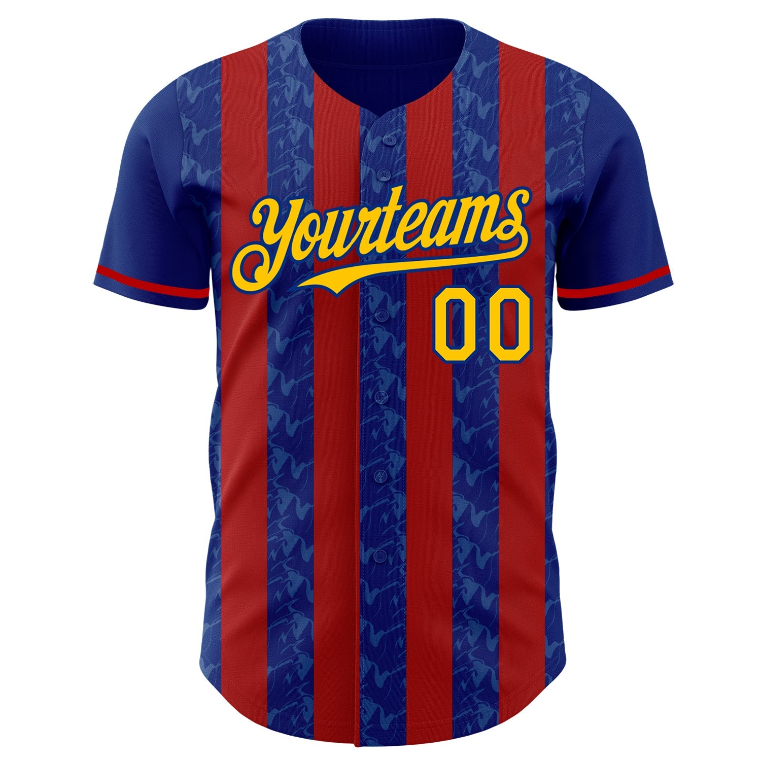 Custom Royal Yellow-Red Classic Vertical Stripe Fluid Liquid Texture Authentic Baseball Jersey view 2
