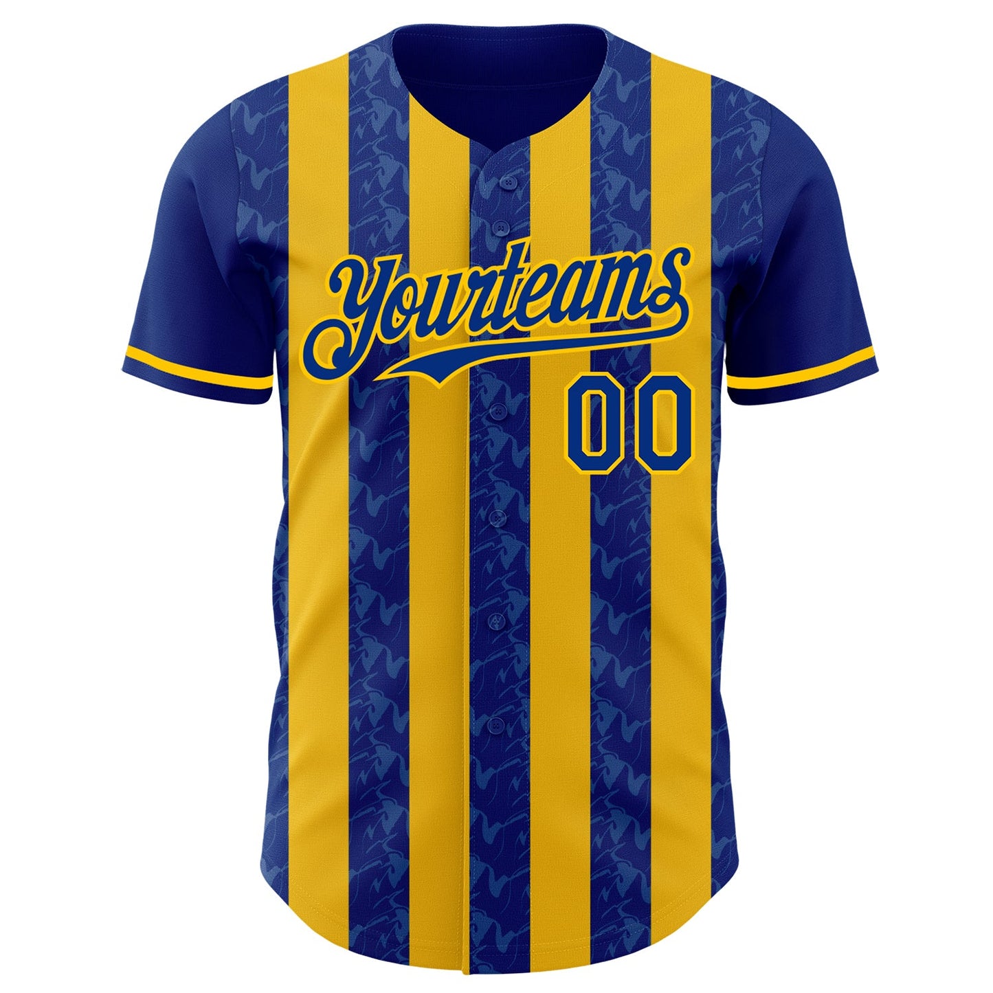 Custom Royal-Yellow Classic Vertical Stripe Fluid Liquid Texture Authentic Baseball Jersey view 2
