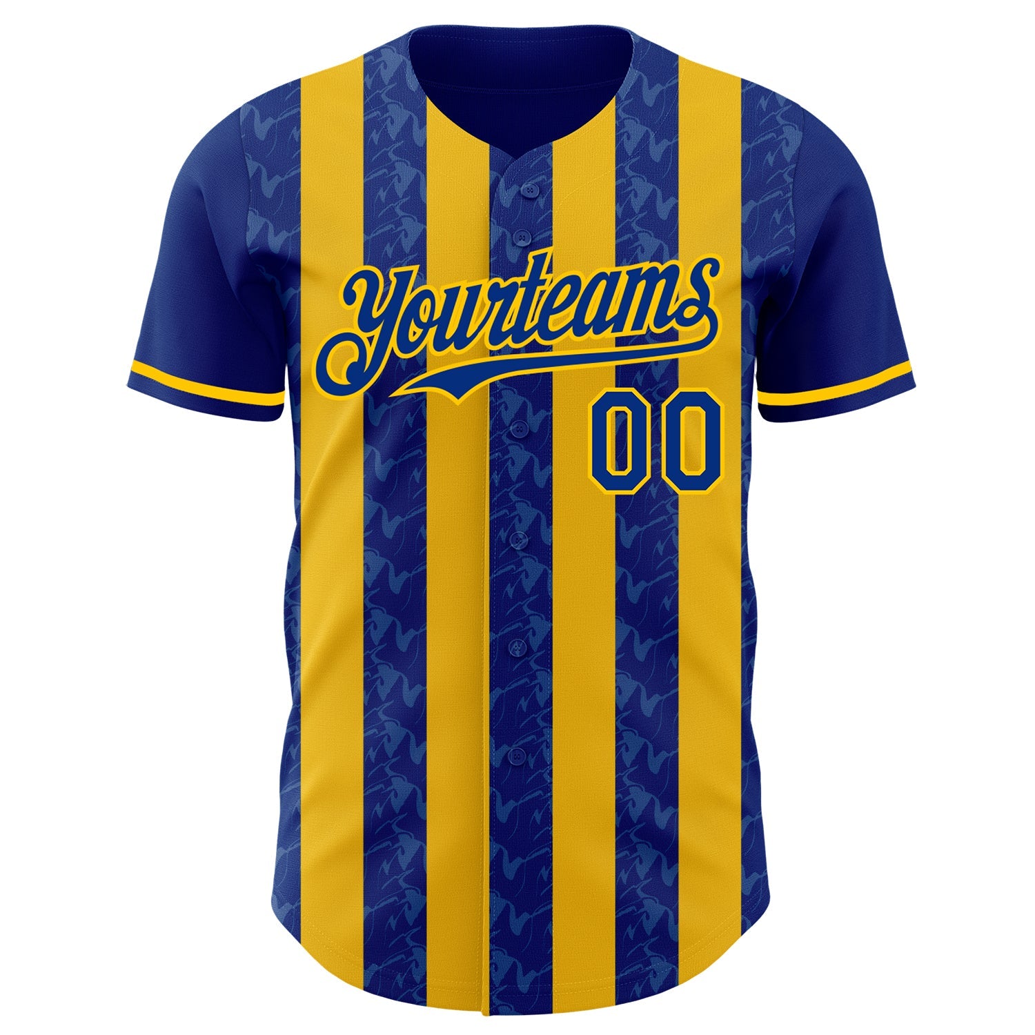 Custom Royal-Yellow Classic Vertical Stripe Fluid Liquid Texture Authentic Baseball Jersey view 2