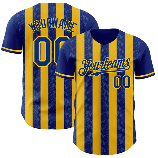 Custom Royal-Yellow Classic Vertical Stripe Fluid Liquid Texture Authentic Baseball Jersey - Main View