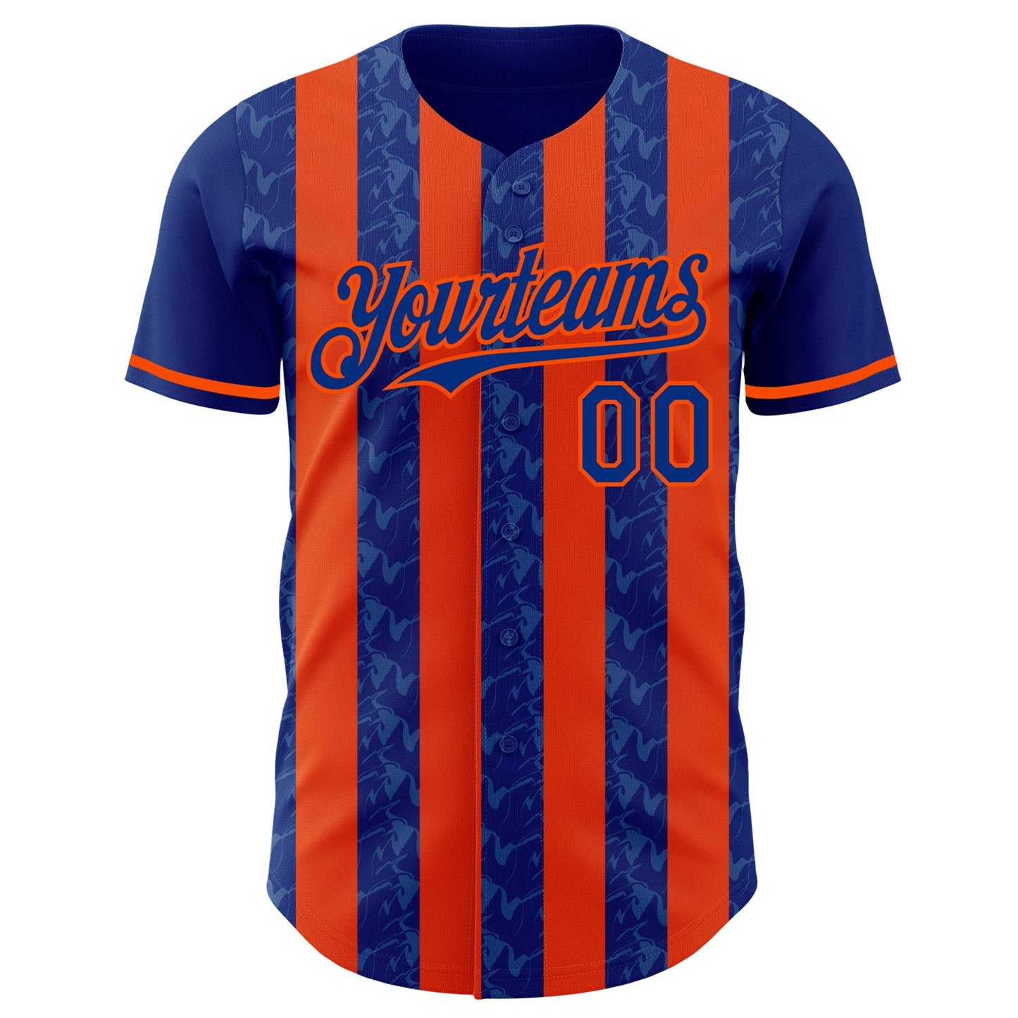 Custom Royal-Orange Classic Vertical Stripe Fluid Liquid Texture Authentic Baseball Jersey view 2