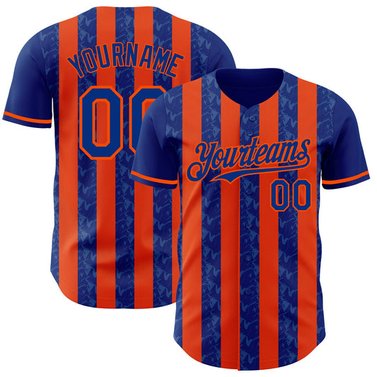 Custom Royal-Orange Classic Vertical Stripe Fluid Liquid Texture Authentic Baseball Jersey - Main View
