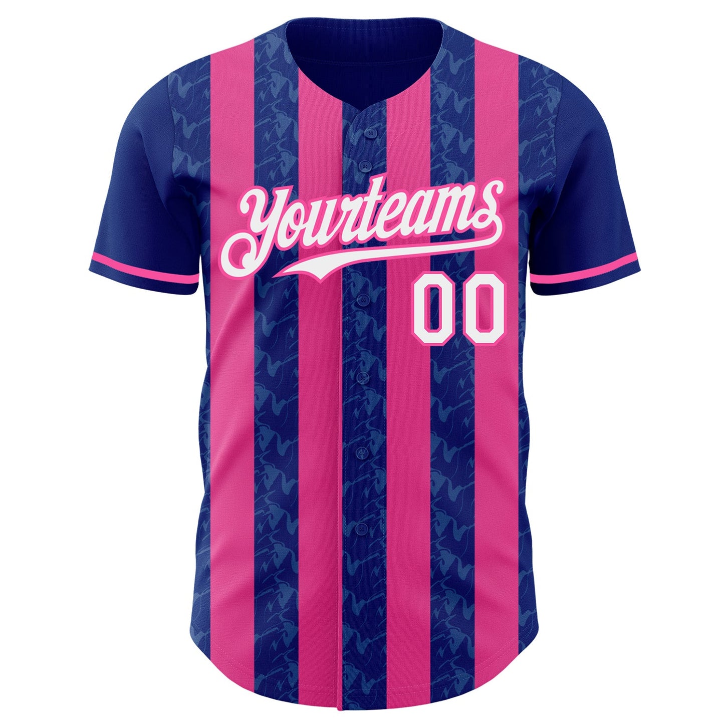 Custom Royal White-Pink Classic Vertical Stripe Fluid Liquid Texture Authentic Baseball Jersey view 2