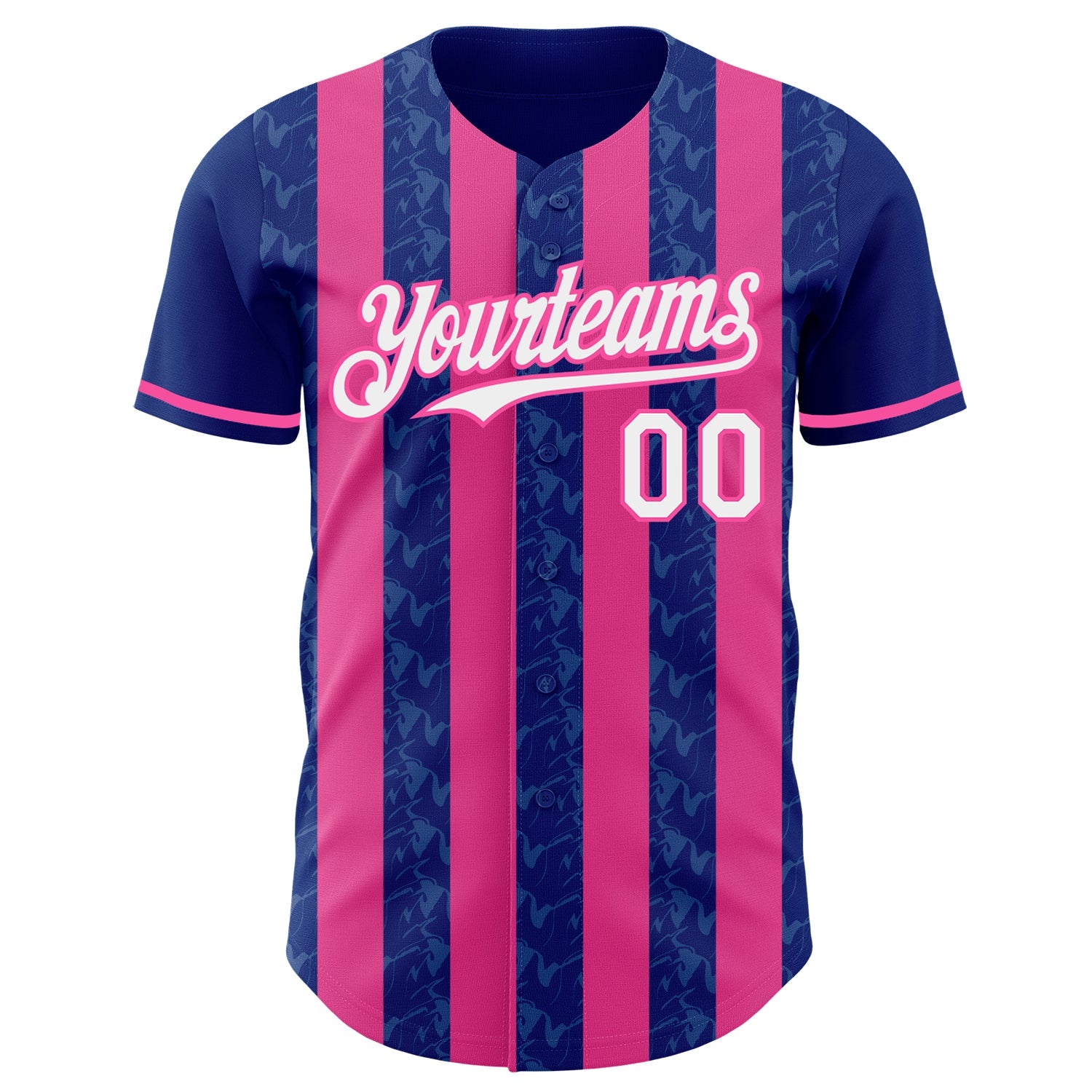 Custom Royal White-Pink Classic Vertical Stripe Fluid Liquid Texture Authentic Baseball Jersey view 2