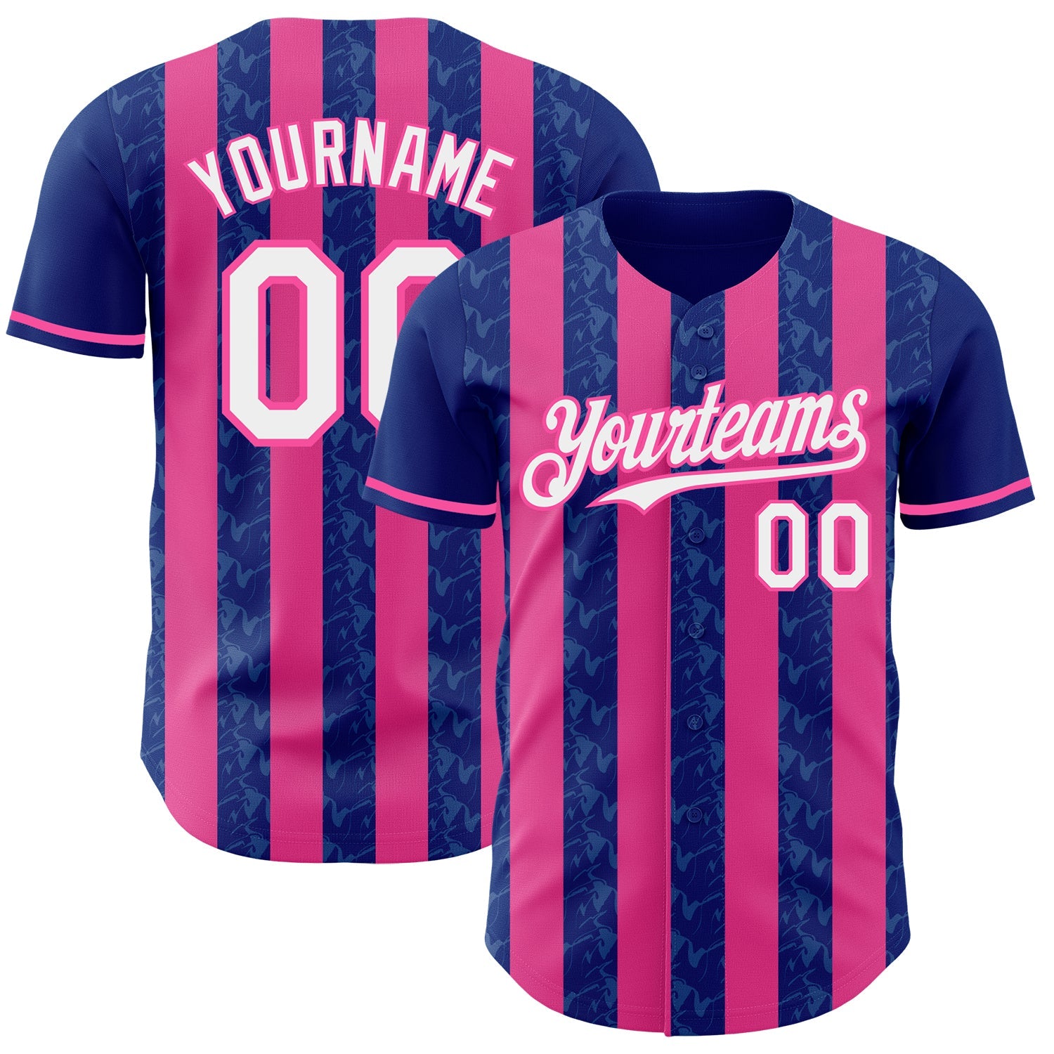 Custom Royal White-Pink Classic Vertical Stripe Fluid Liquid Texture Authentic Baseball Jersey - Main View