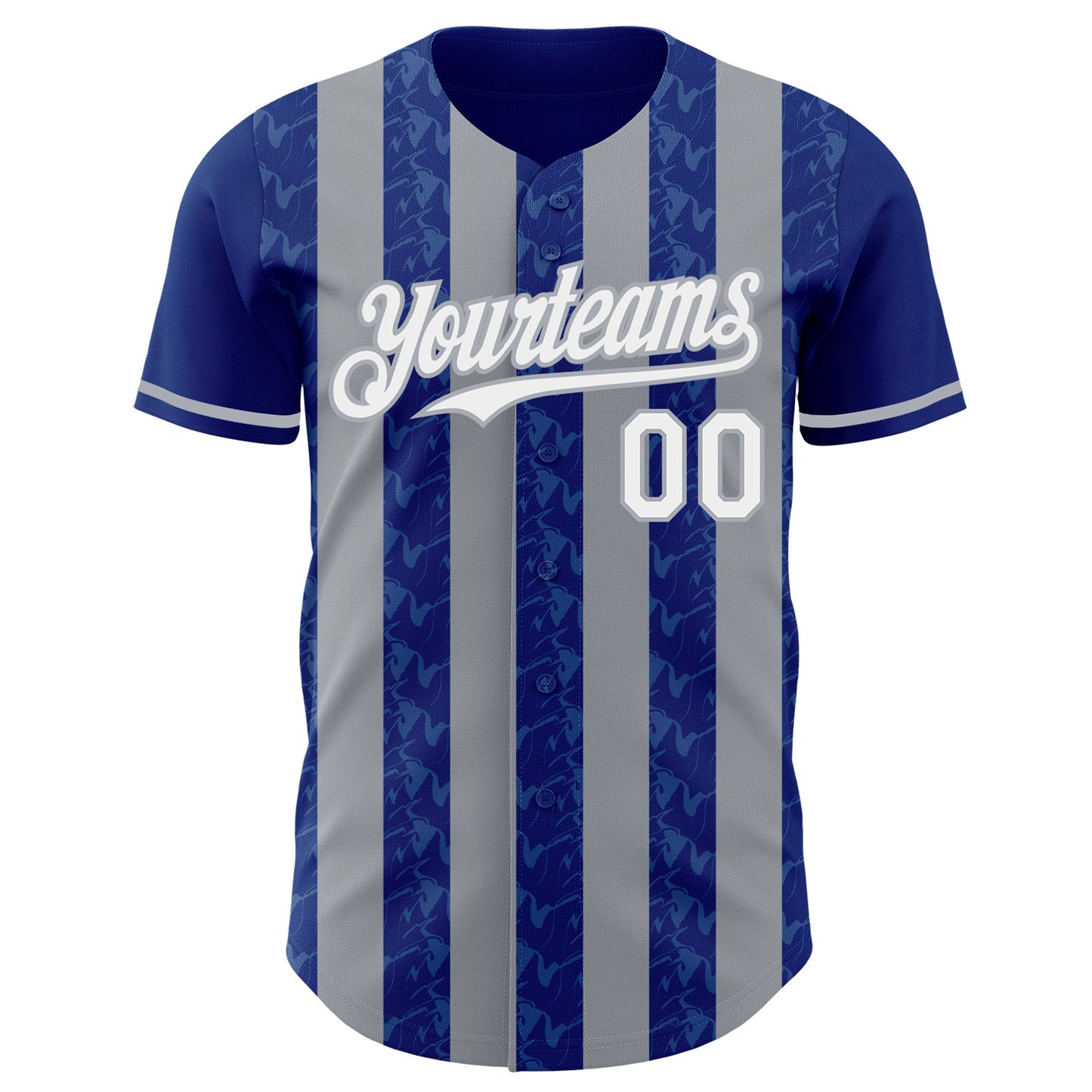 Custom Royal White-Gray Classic Vertical Stripe Fluid Liquid Texture Authentic Baseball Jersey view 2
