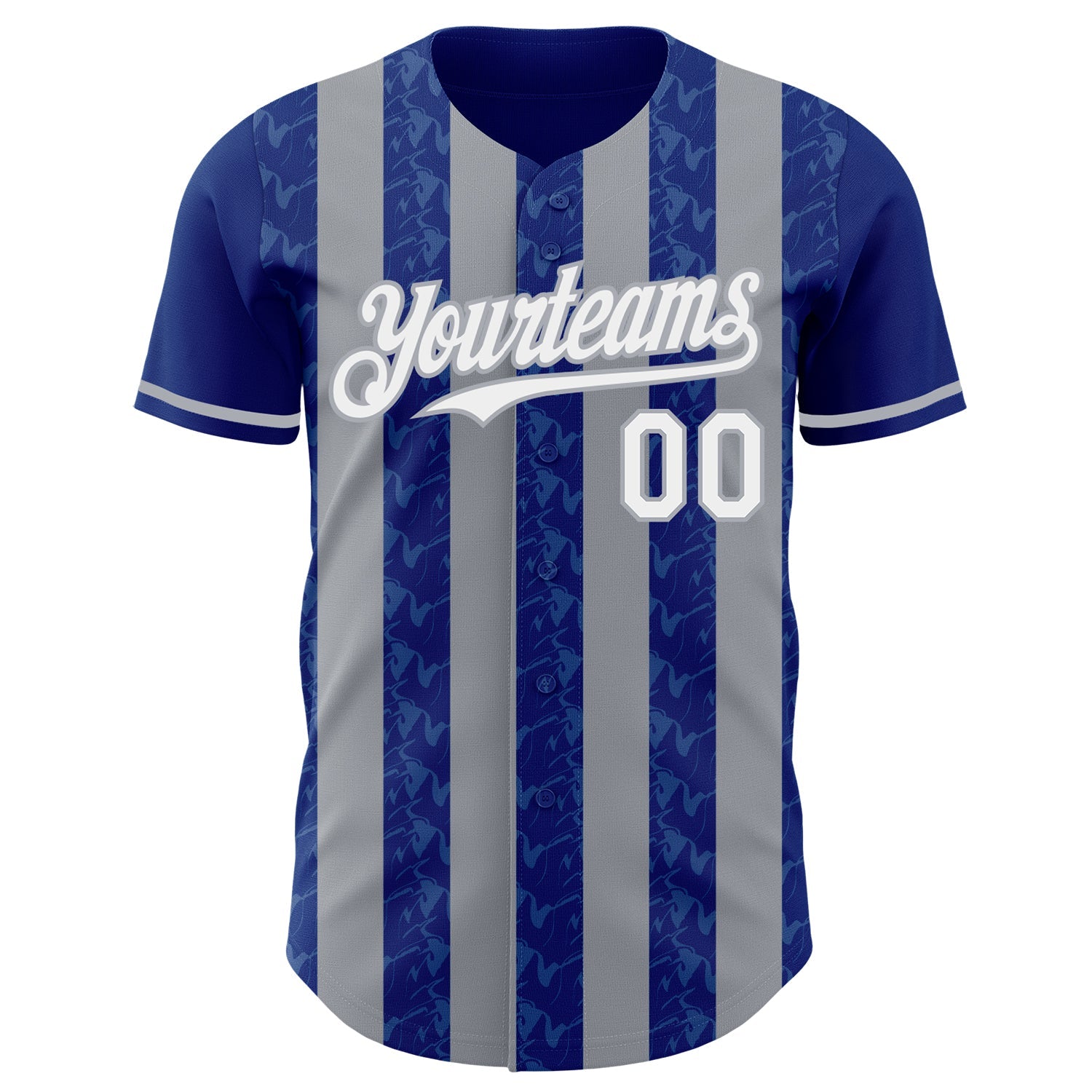 Custom Royal White-Gray Classic Vertical Stripe Fluid Liquid Texture Authentic Baseball Jersey view 2