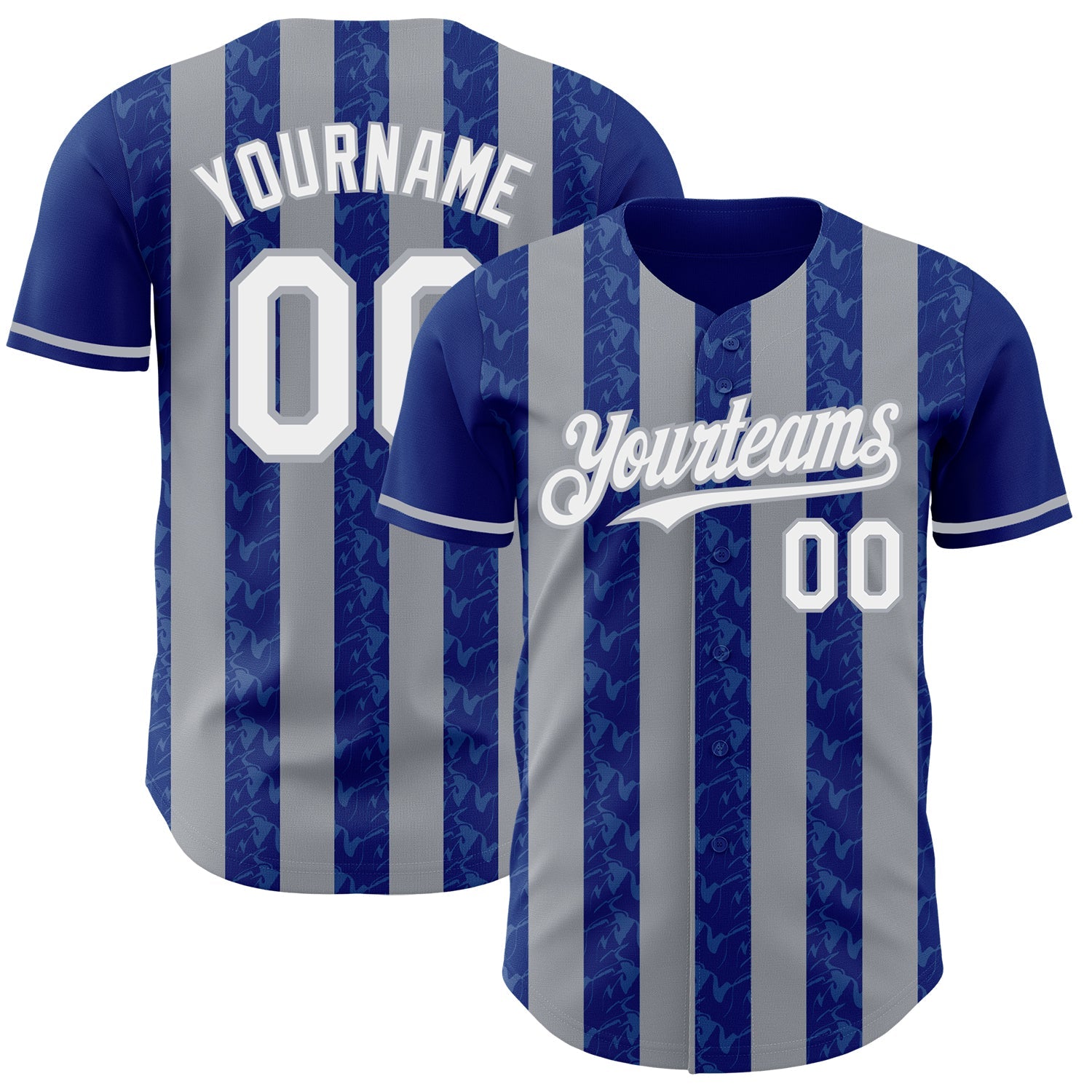 Custom Royal White-Gray Classic Vertical Stripe Fluid Liquid Texture Authentic Baseball Jersey - Main View