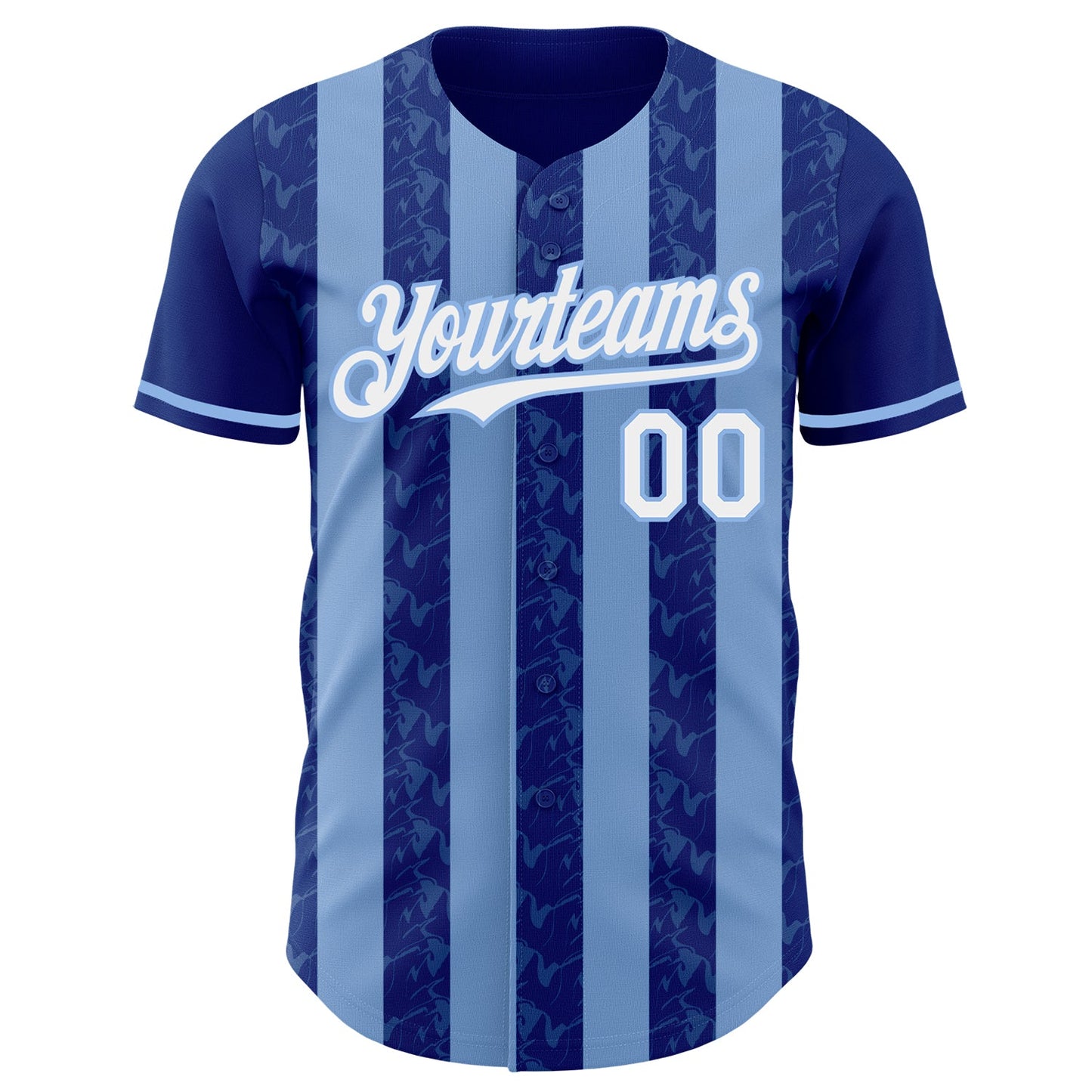 Custom Royal White-Light Blue Classic Vertical Stripe Fluid Liquid Texture Authentic Baseball Jersey view 2