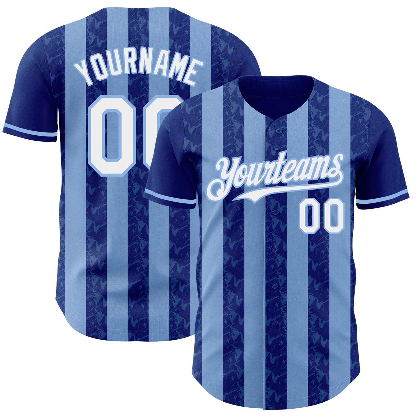 Custom Royal White-Light Blue Classic Vertical Stripe Fluid Liquid Texture Authentic Baseball Jersey - Main View