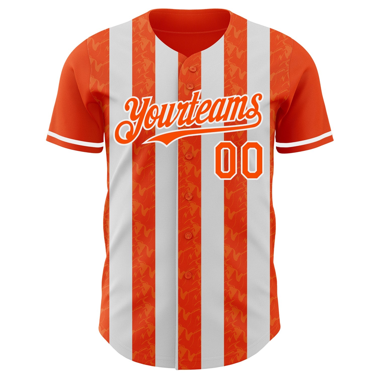Custom Orange-White Classic Vertical Stripe Fluid Liquid Texture Authentic Baseball Jersey view 2