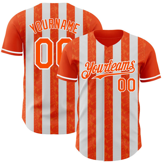 Custom Orange-White Classic Vertical Stripe Fluid Liquid Texture Authentic Baseball Jersey - Main View