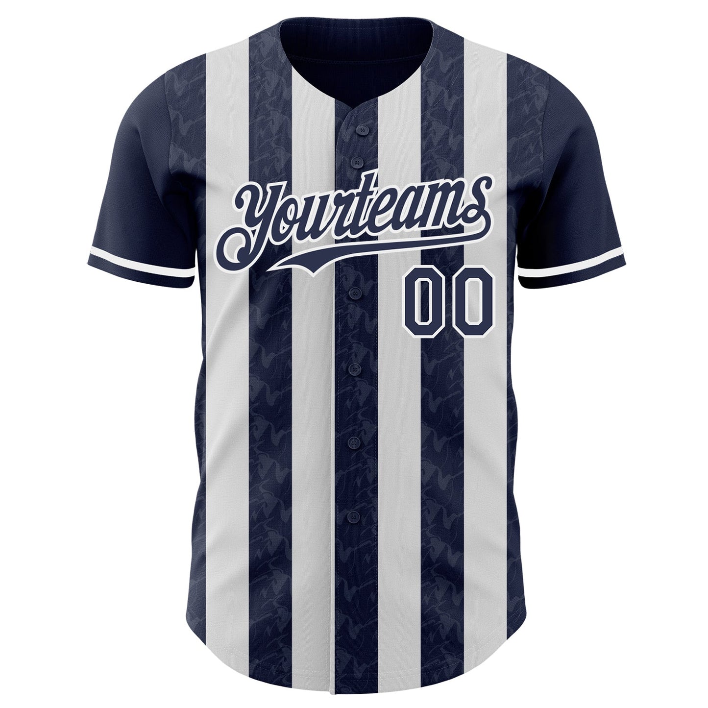 Custom Navy-White Classic Vertical Stripe Fluid Liquid Texture Authentic Baseball Jersey view 2