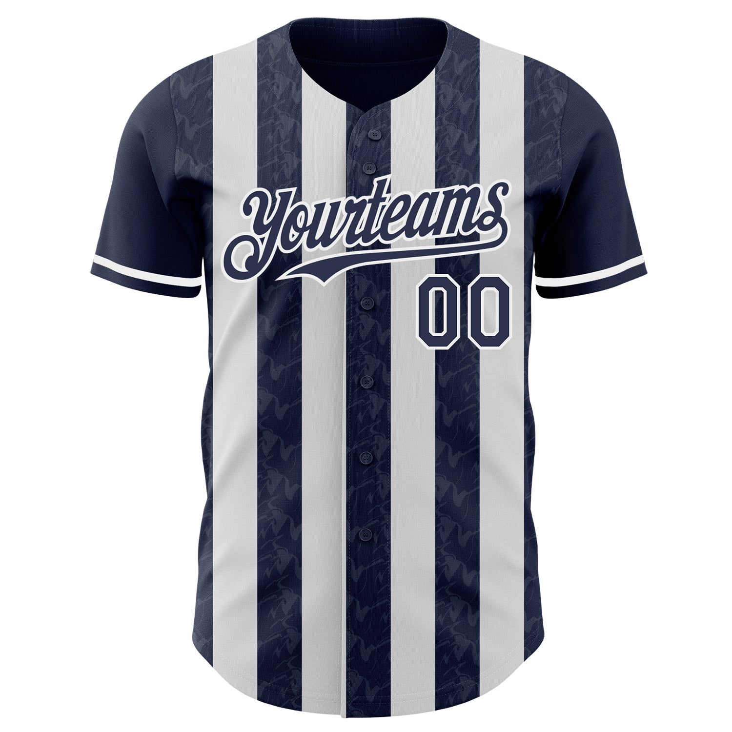 Custom Navy-White Classic Vertical Stripe Fluid Liquid Texture Authentic Baseball Jersey view 2