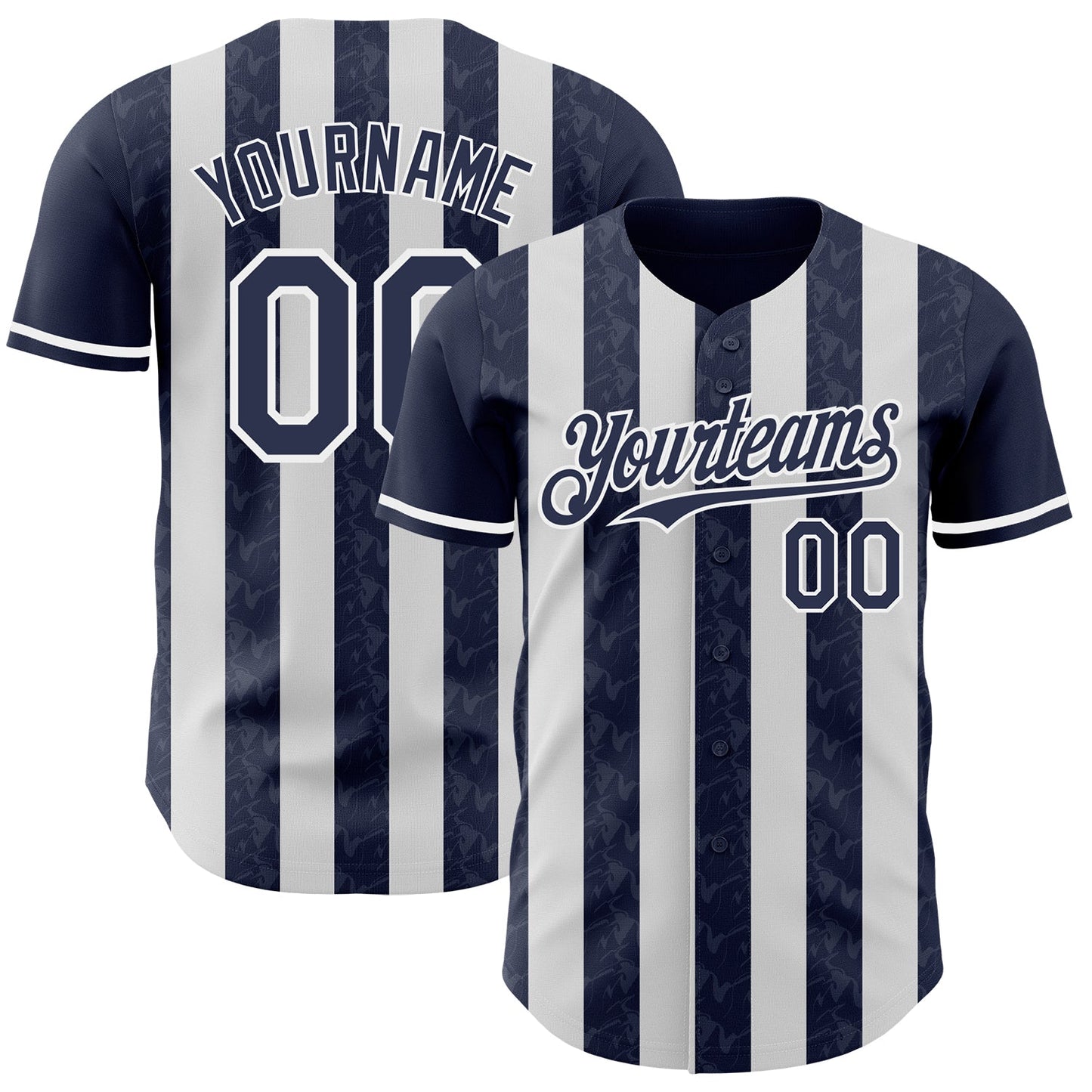 Custom Navy-White Classic Vertical Stripe Fluid Liquid Texture Authentic Baseball Jersey - Main View