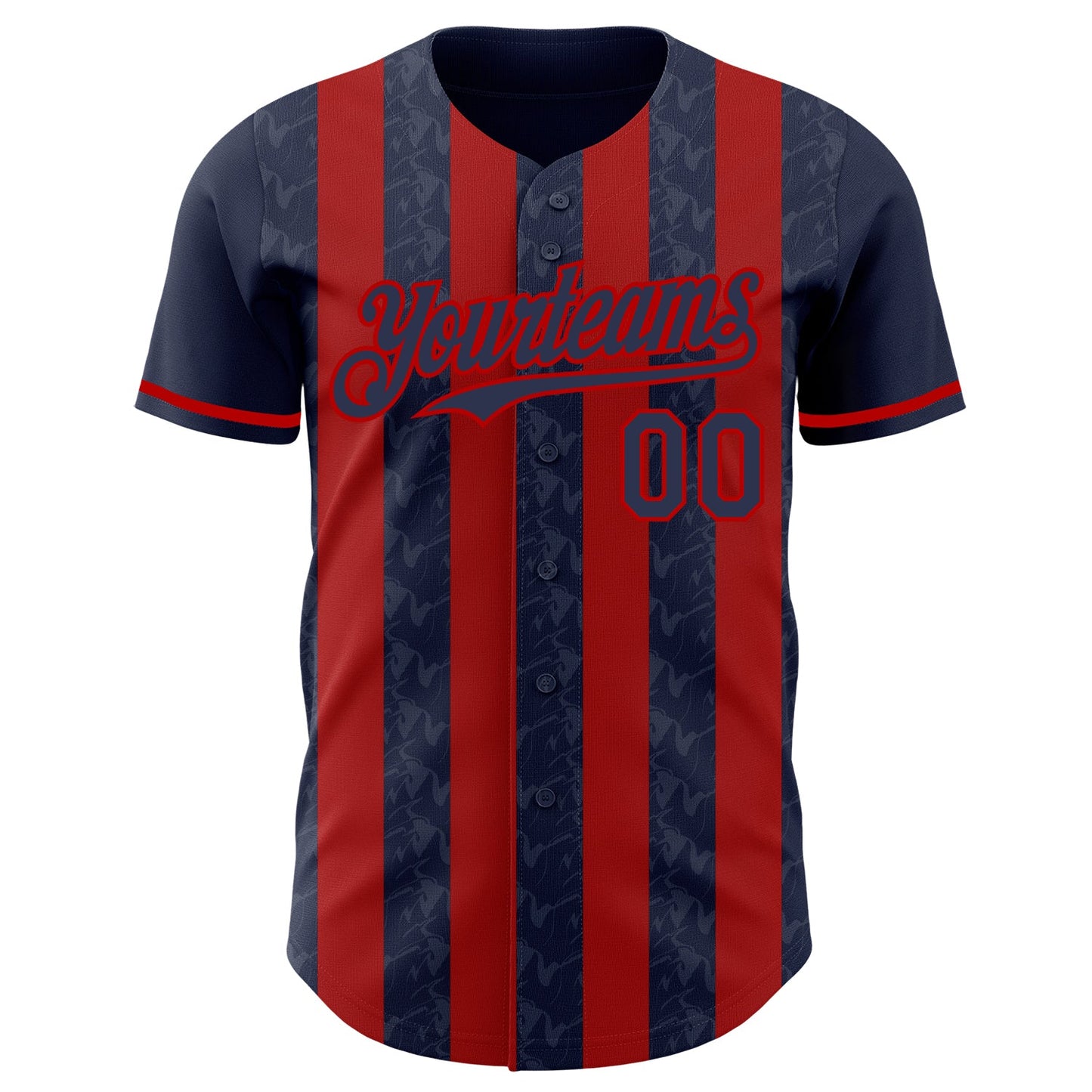 Custom Navy-Red Classic Vertical Stripe Fluid Liquid Texture Authentic Baseball Jersey view 2