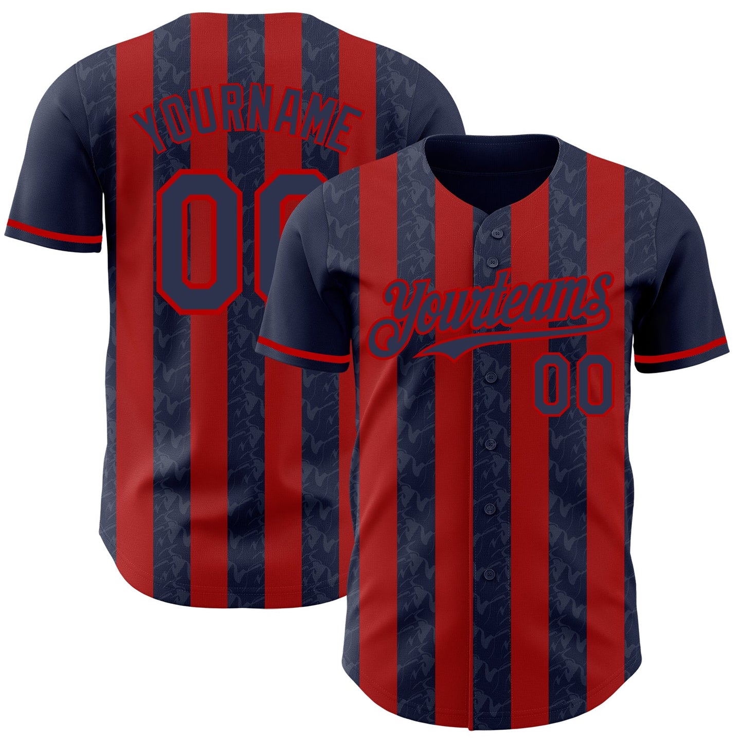 Custom Navy-Red Classic Vertical Stripe Fluid Liquid Texture Authentic Baseball Jersey - Main View