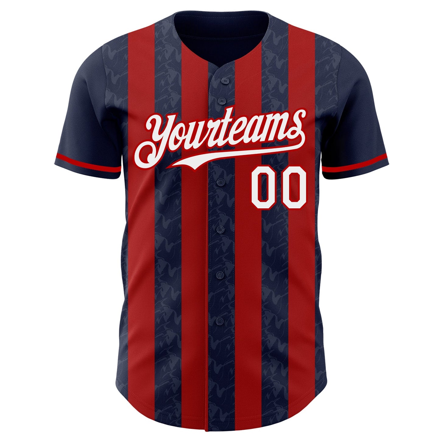 Custom Navy White-Red Classic Vertical Stripe Fluid Liquid Texture Authentic Baseball Jersey view 2