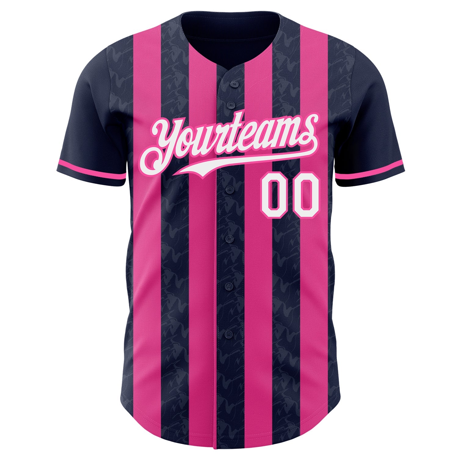 Custom Navy White-Pink Classic Vertical Stripe Fluid Liquid Texture Authentic Baseball Jersey view 2