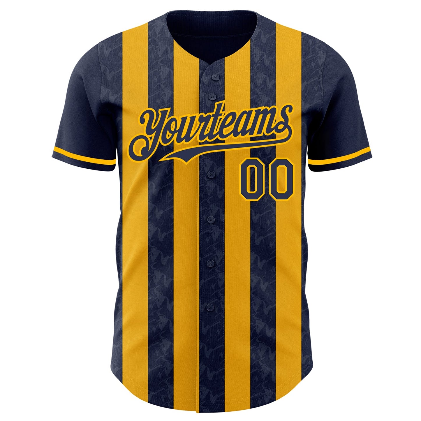 Custom Navy-Gold Classic Vertical Stripe Fluid Liquid Texture Authentic Baseball Jersey view 2