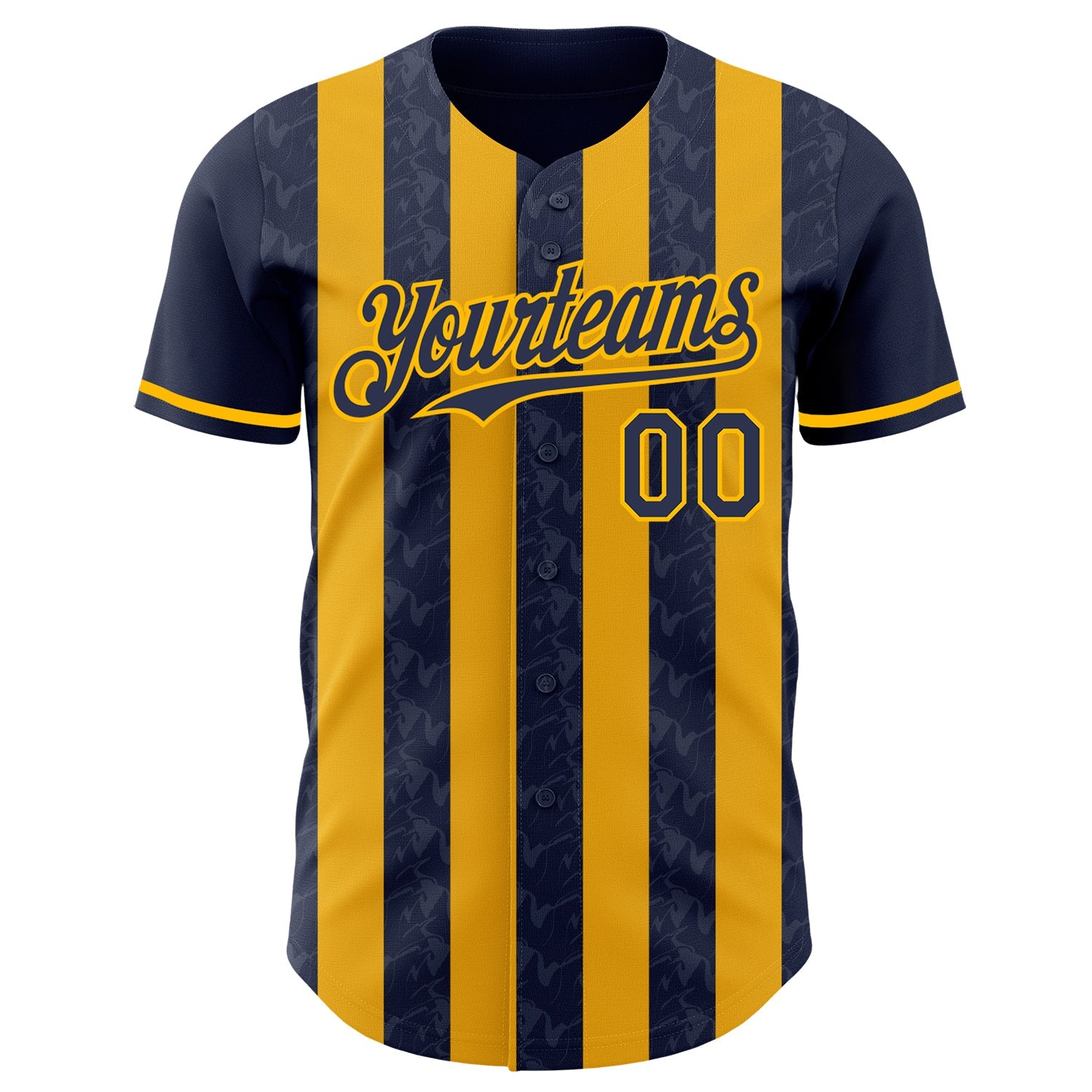 Custom Navy-Gold Classic Vertical Stripe Fluid Liquid Texture Authentic Baseball Jersey view 2