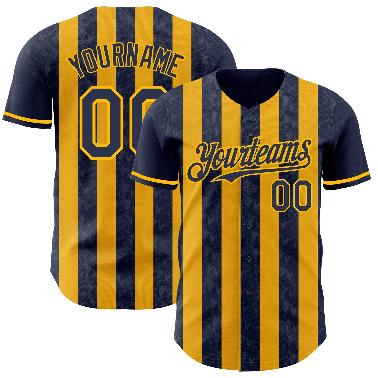 Custom Navy-Gold Classic Vertical Stripe Fluid Liquid Texture Authentic Baseball Jersey - Main View