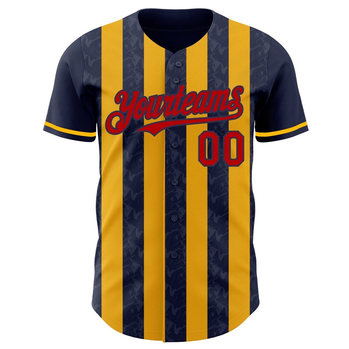 Custom Navy Red-Gold Classic Vertical Stripe Fluid Liquid Texture Authentic Baseball Jersey view 2