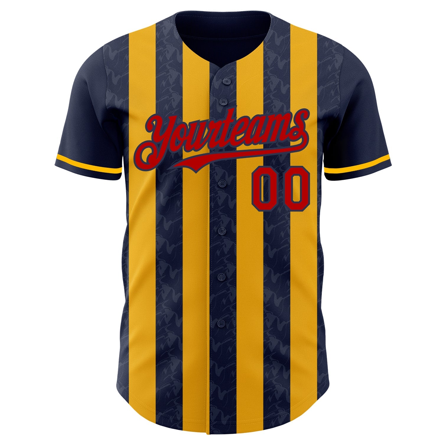 Custom Navy Red-Gold Classic Vertical Stripe Fluid Liquid Texture Authentic Baseball Jersey view 2