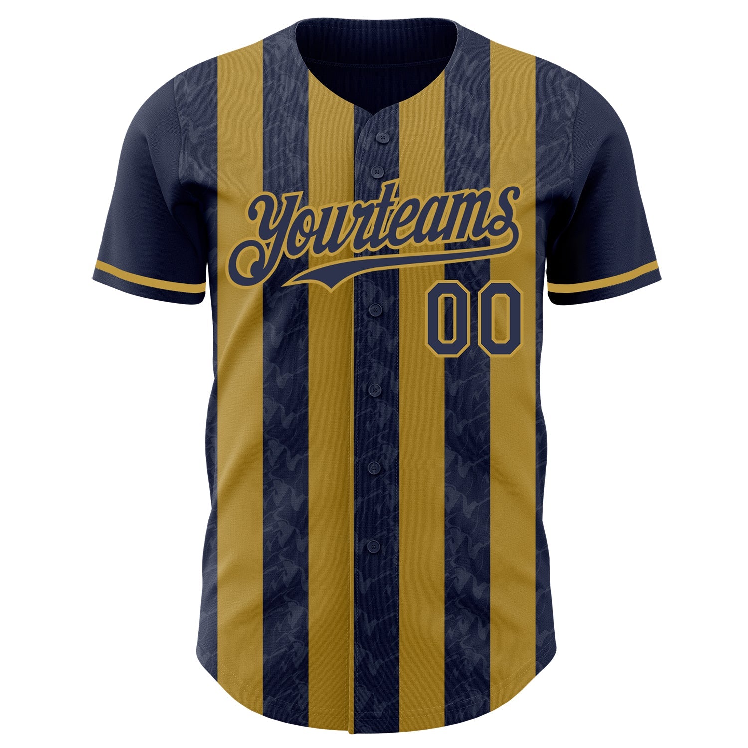 Custom Navy-Old Gold Classic Vertical Stripe Fluid Liquid Texture Authentic Baseball Jersey view 2