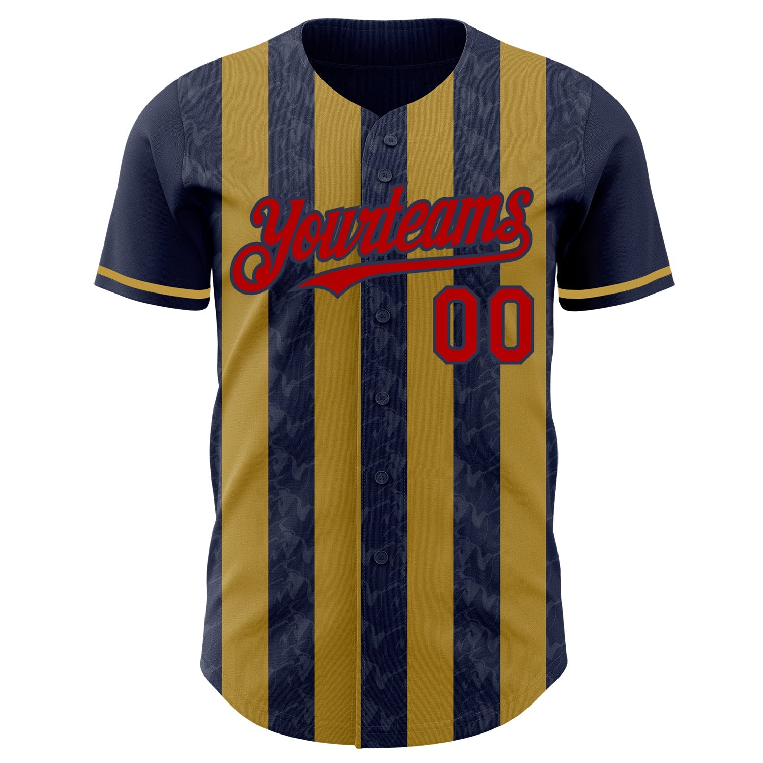 Custom Navy Red-Old Gold Classic Vertical Stripe Fluid Liquid Texture Authentic Baseball Jersey view 2