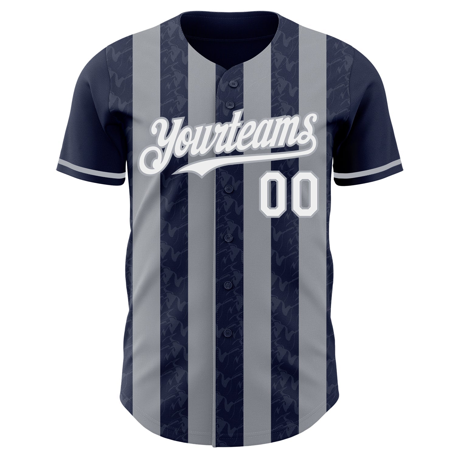 Custom Navy White-Gray Classic Vertical Stripe Fluid Liquid Texture Authentic Baseball Jersey view 2