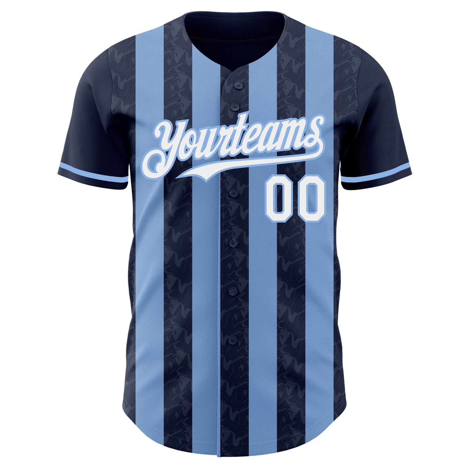 Custom Navy White-Light Blue Classic Vertical Stripe Fluid Liquid Texture Authentic Baseball Jersey view 2