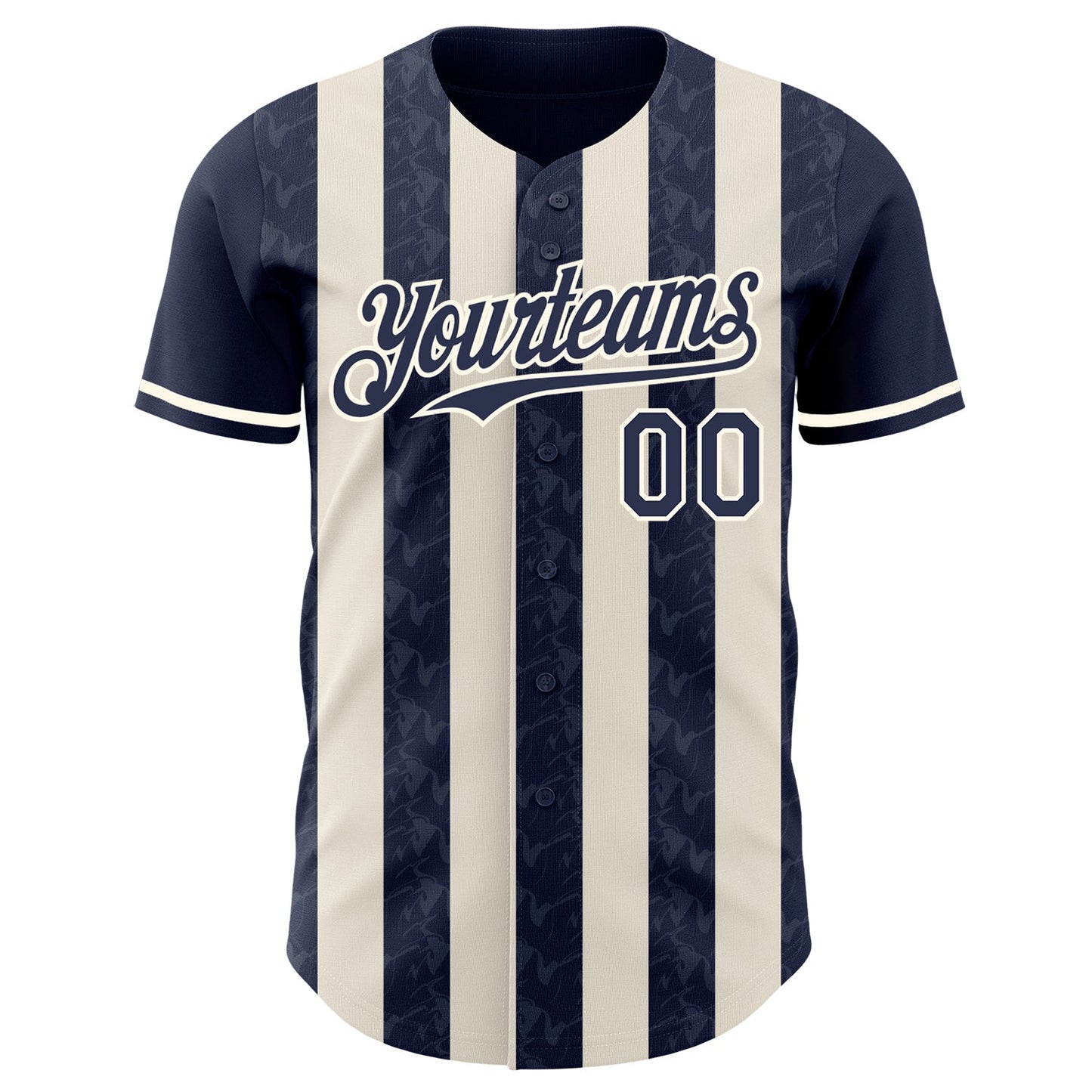 Custom Navy Cream-Cream Classic Vertical Stripe Fluid Liquid Texture Authentic Baseball Jersey view 2