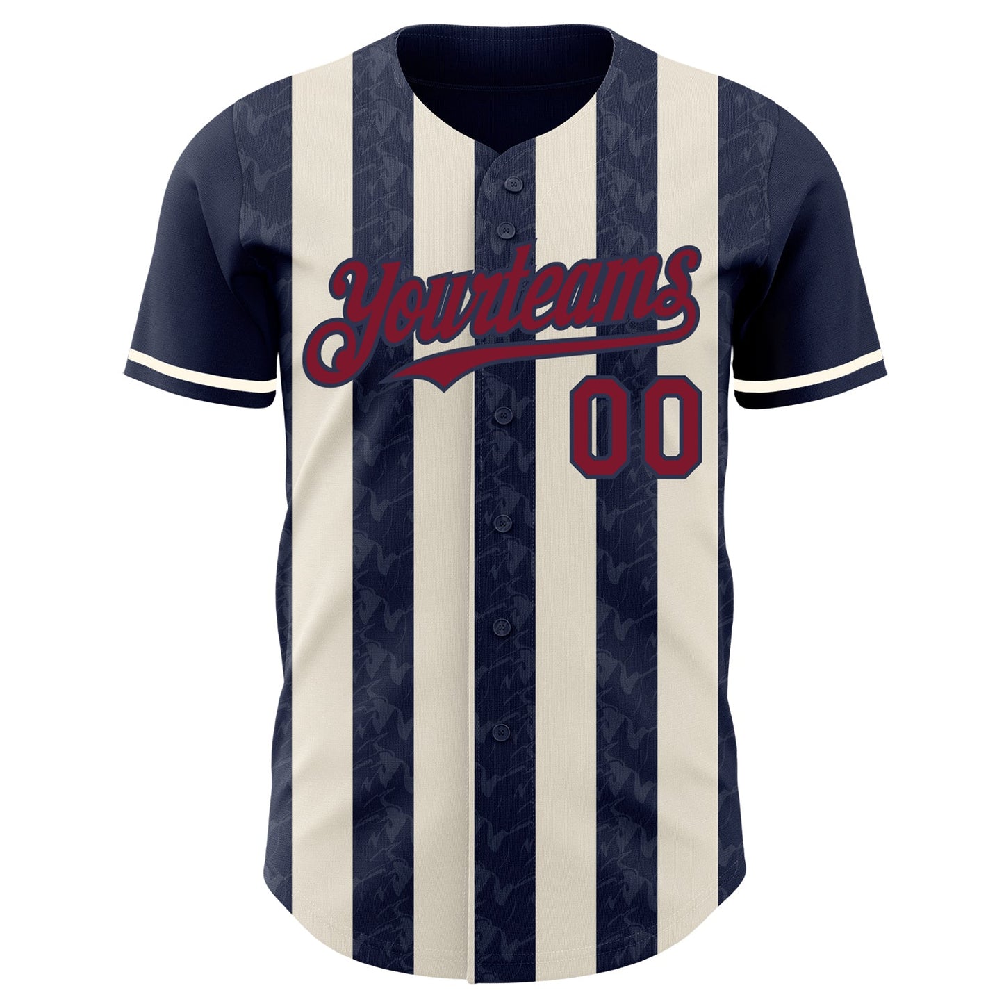Custom Navy Crimson-Cream Classic Vertical Stripe Fluid Liquid Texture Authentic Baseball Jersey view 2