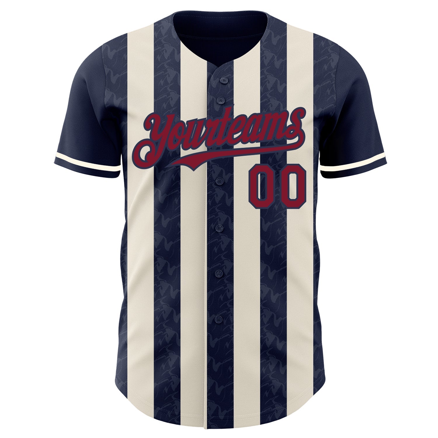 Custom Navy Crimson-Cream Classic Vertical Stripe Fluid Liquid Texture Authentic Baseball Jersey view 2