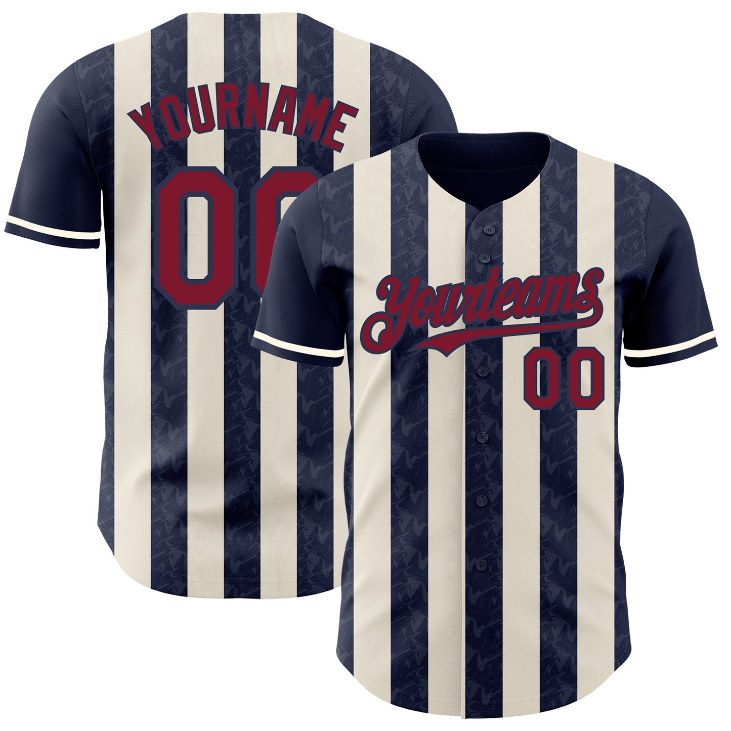 Custom Navy Crimson-Cream Classic Vertical Stripe Fluid Liquid Texture Authentic Baseball Jersey - Main View