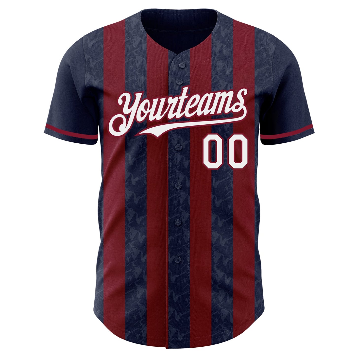 Custom Navy White-Crimson Classic Vertical Stripe Fluid Liquid Texture Authentic Baseball Jersey view 2