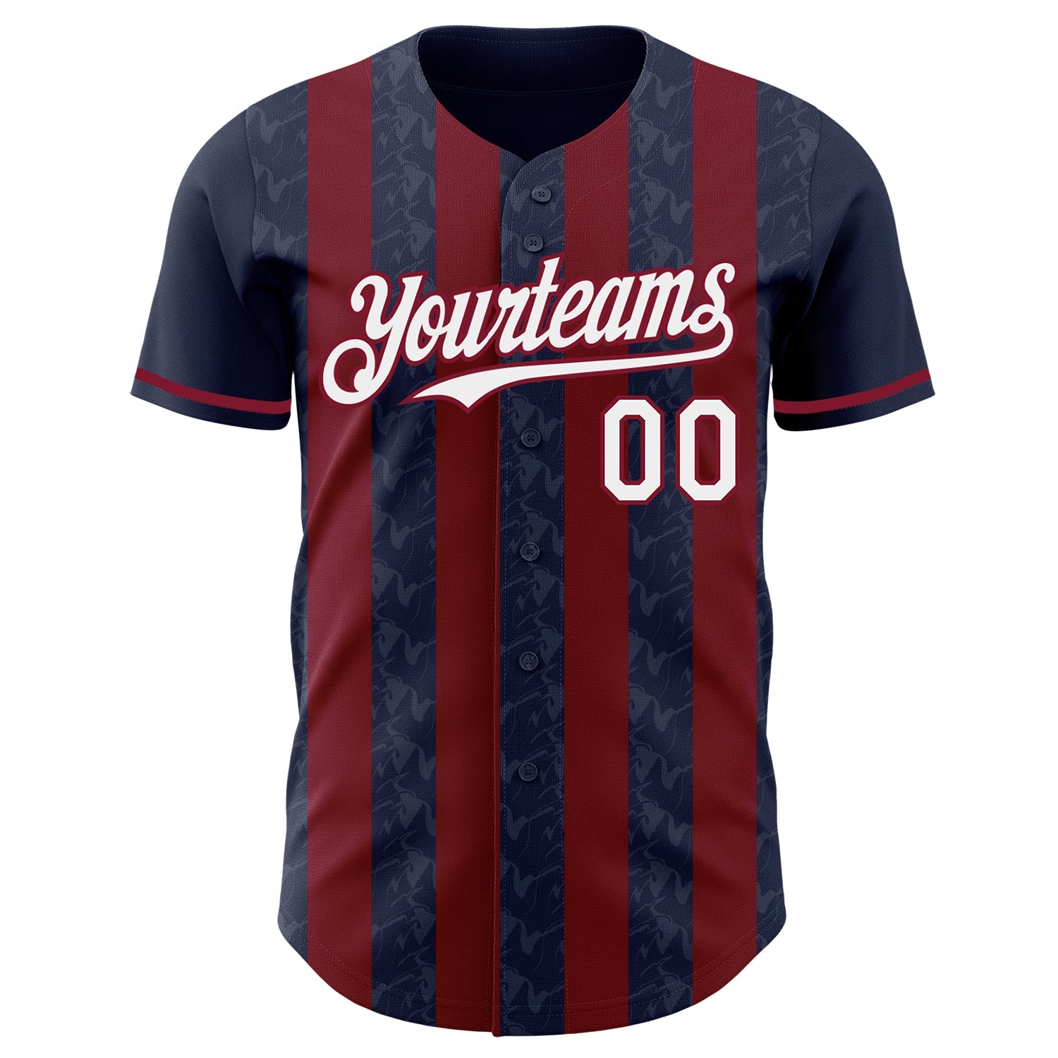 Custom Navy White-Crimson Classic Vertical Stripe Fluid Liquid Texture Authentic Baseball Jersey view 2
