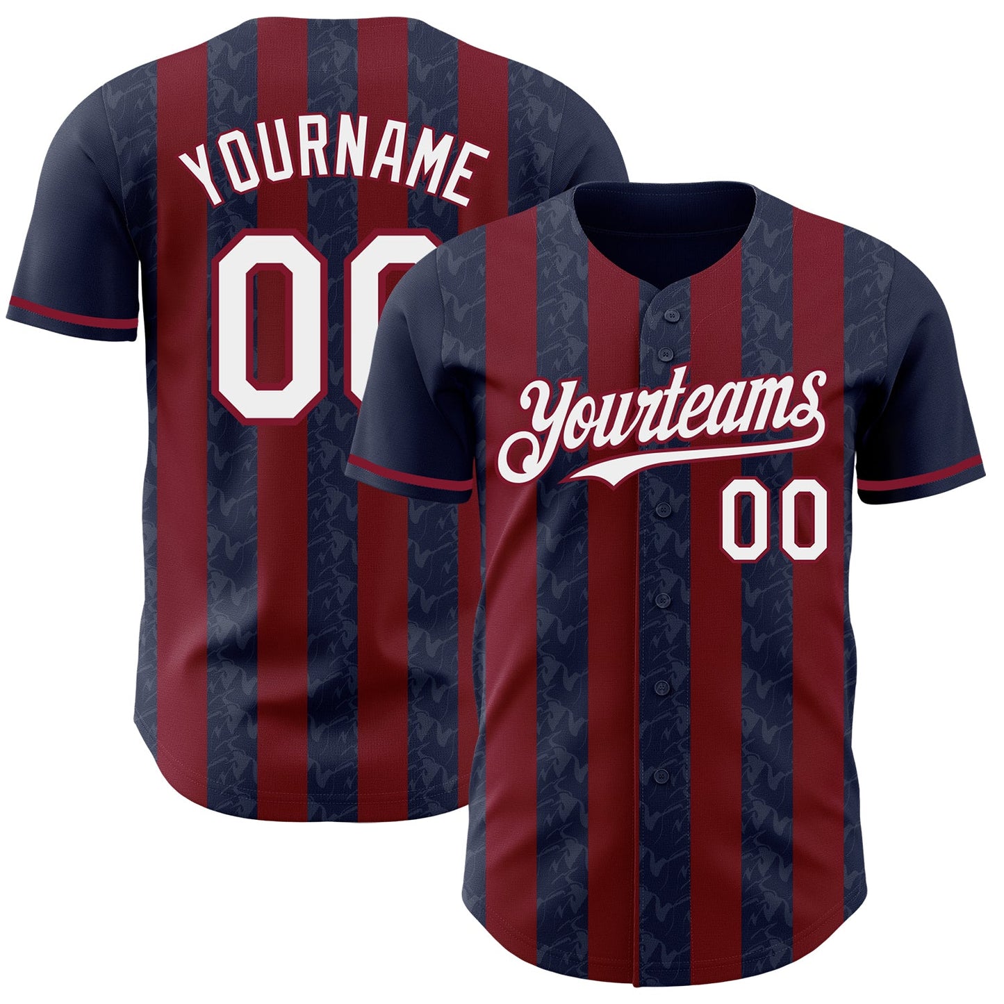 Custom Navy White-Crimson Classic Vertical Stripe Fluid Liquid Texture Authentic Baseball Jersey - Main View