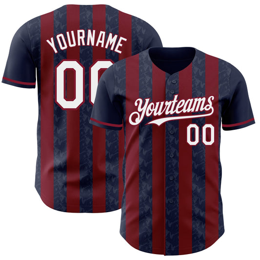 Custom Navy White-Crimson Classic Vertical Stripe Fluid Liquid Texture Authentic Baseball Jersey - Main View