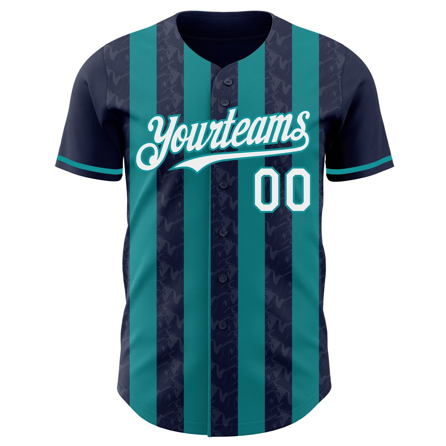 Custom Navy White-Teal Classic Vertical Stripe Fluid Liquid Texture Authentic Baseball Jersey view 2