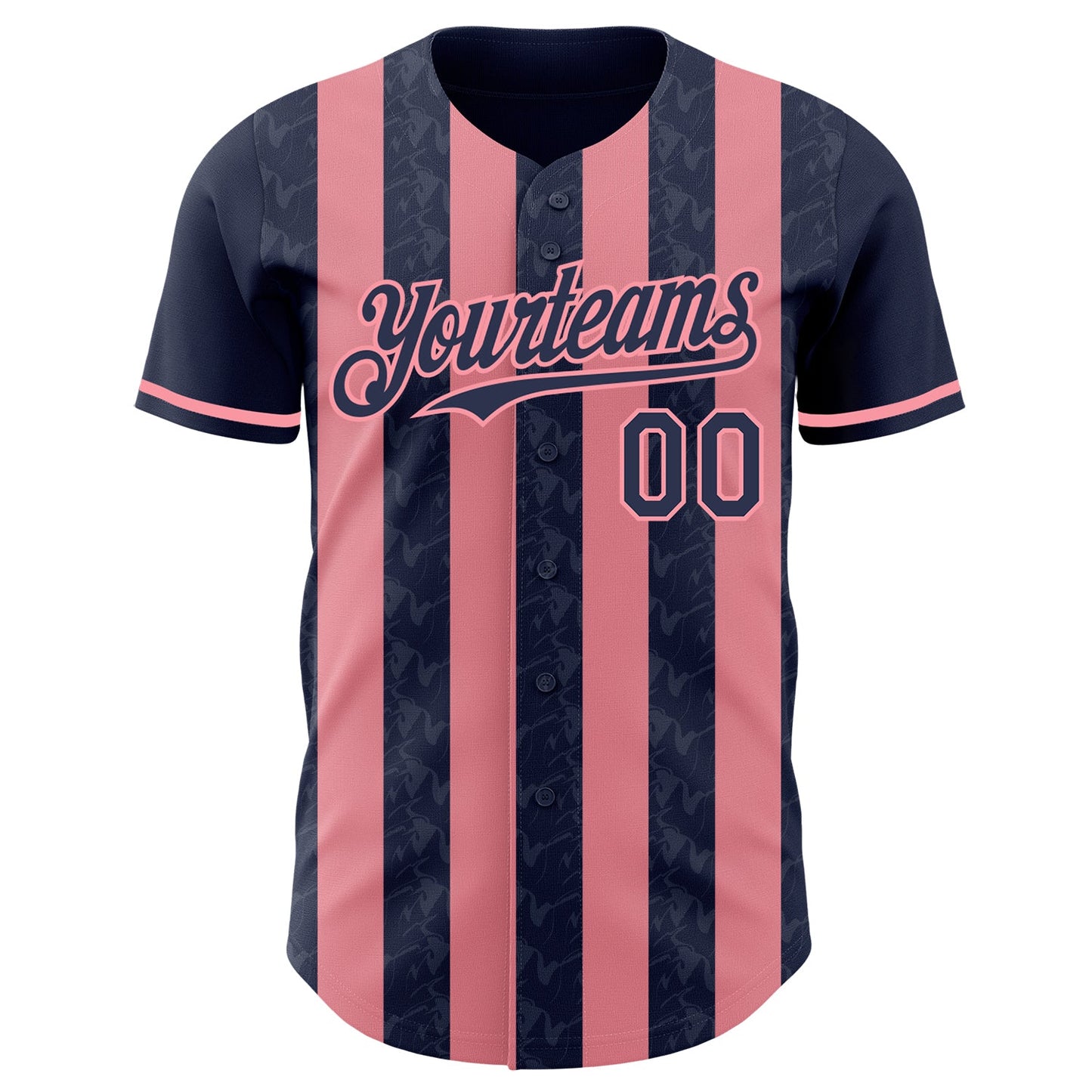 Custom Navy-Medium Pink Classic Vertical Stripe Fluid Liquid Texture Authentic Baseball Jersey view 2