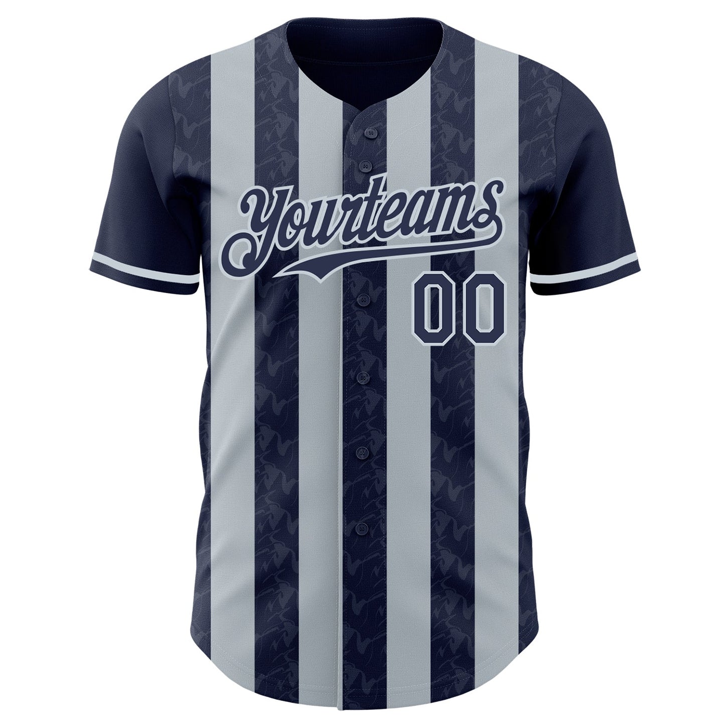 Custom Navy-Silver Classic Vertical Stripe Fluid Liquid Texture Authentic Baseball Jersey view 2
