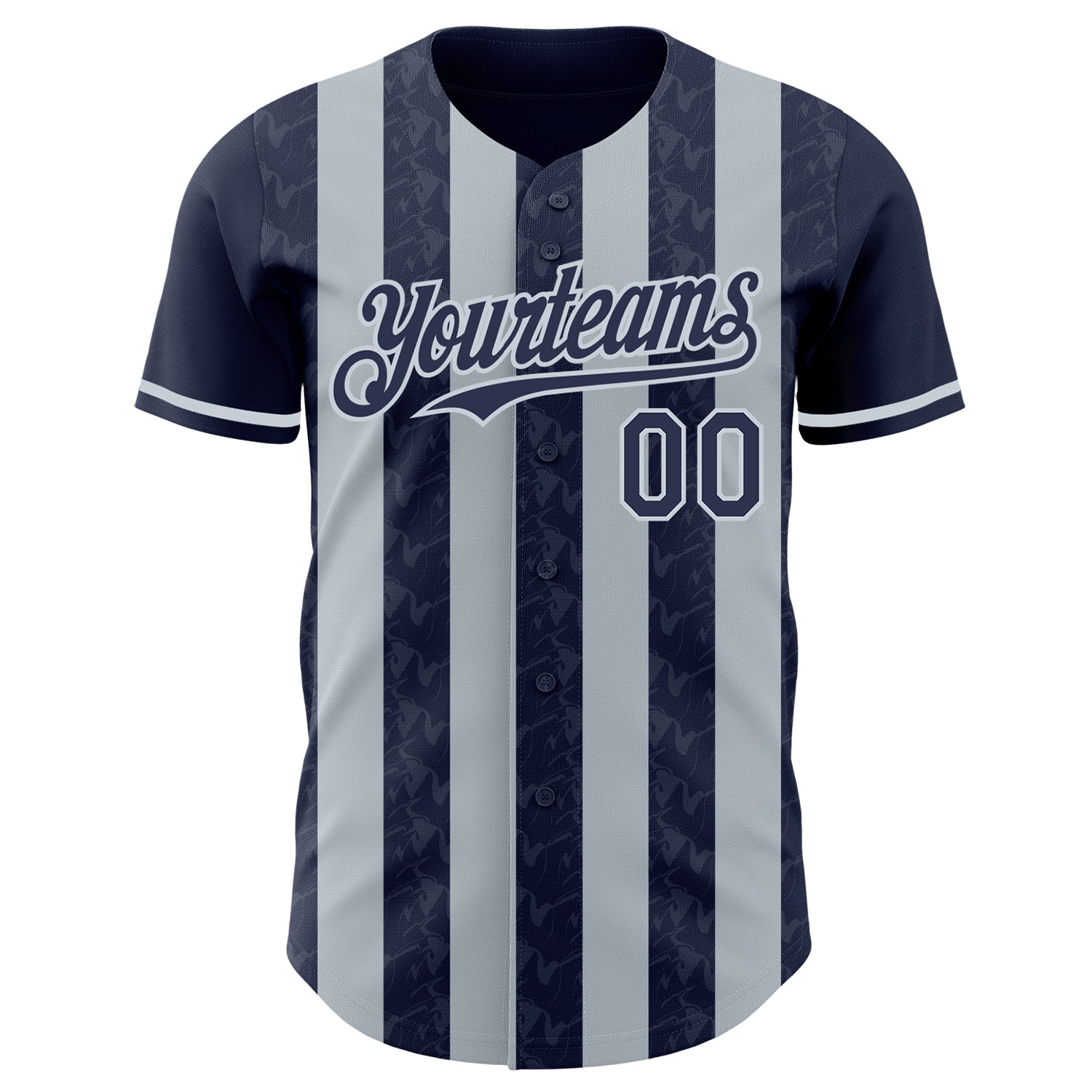 Custom Navy-Silver Classic Vertical Stripe Fluid Liquid Texture Authentic Baseball Jersey view 2