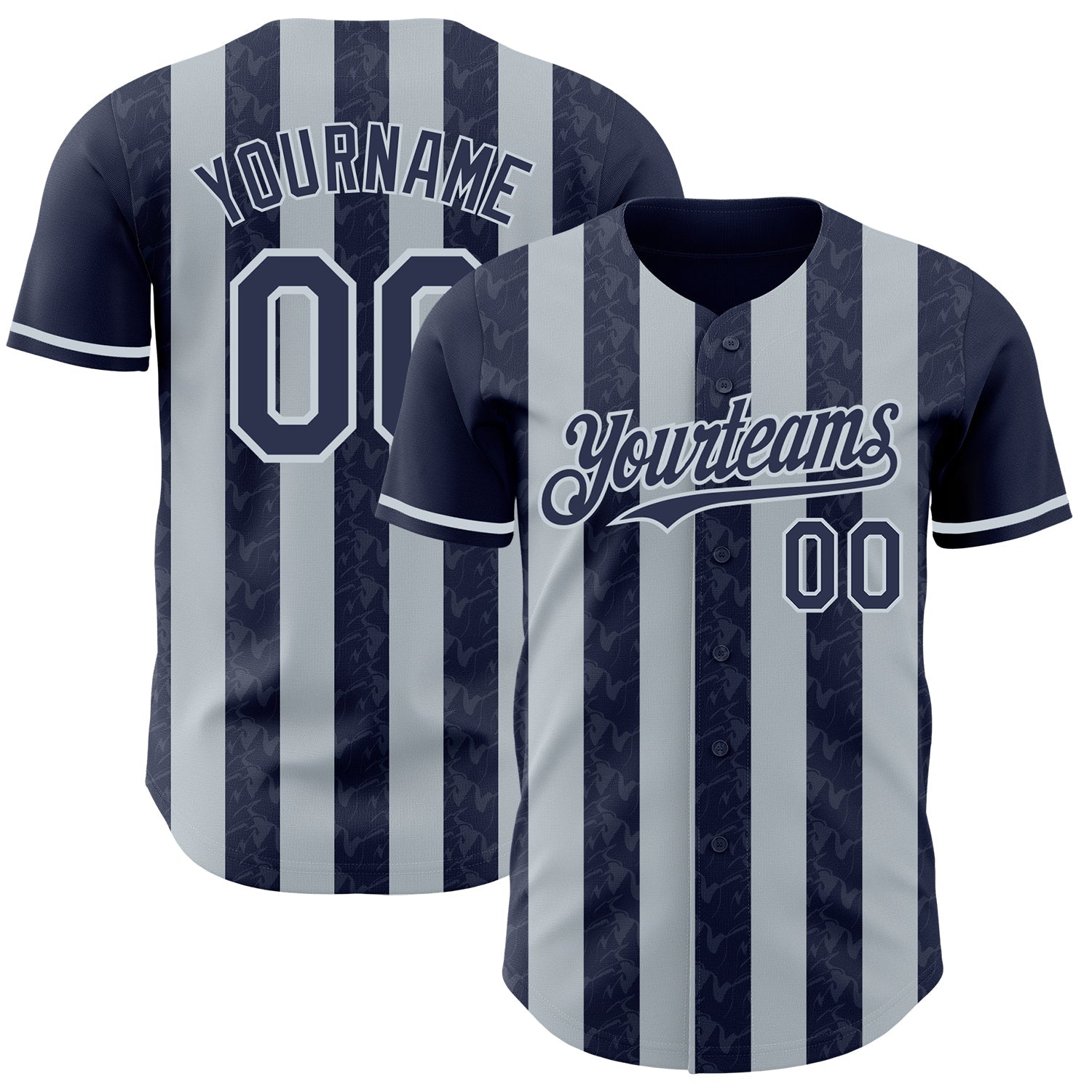 Custom Navy-Silver Classic Vertical Stripe Fluid Liquid Texture Authentic Baseball Jersey - Main View