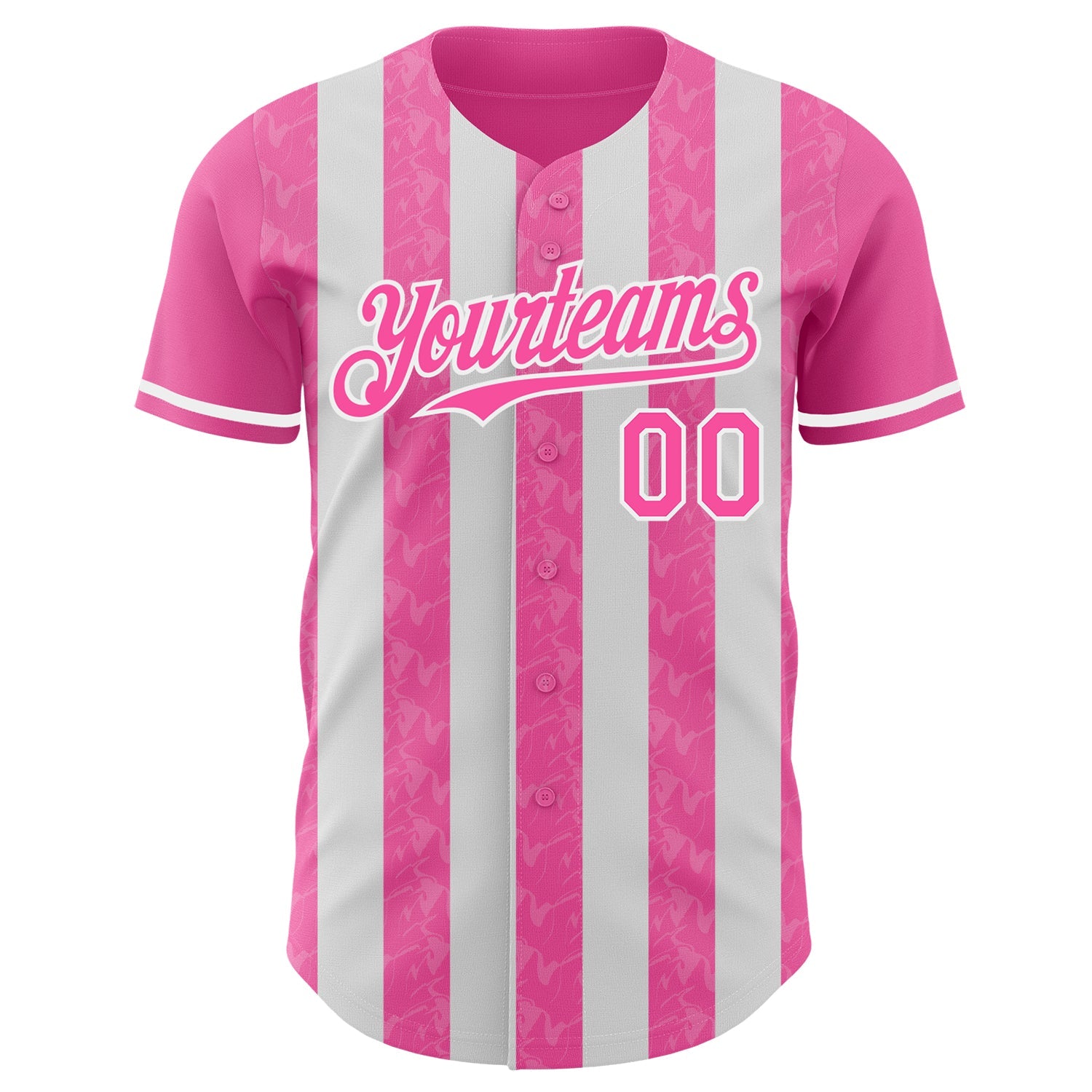 Custom Pink-White Classic Vertical Stripe Fluid Liquid Texture Authentic Baseball Jersey view 2